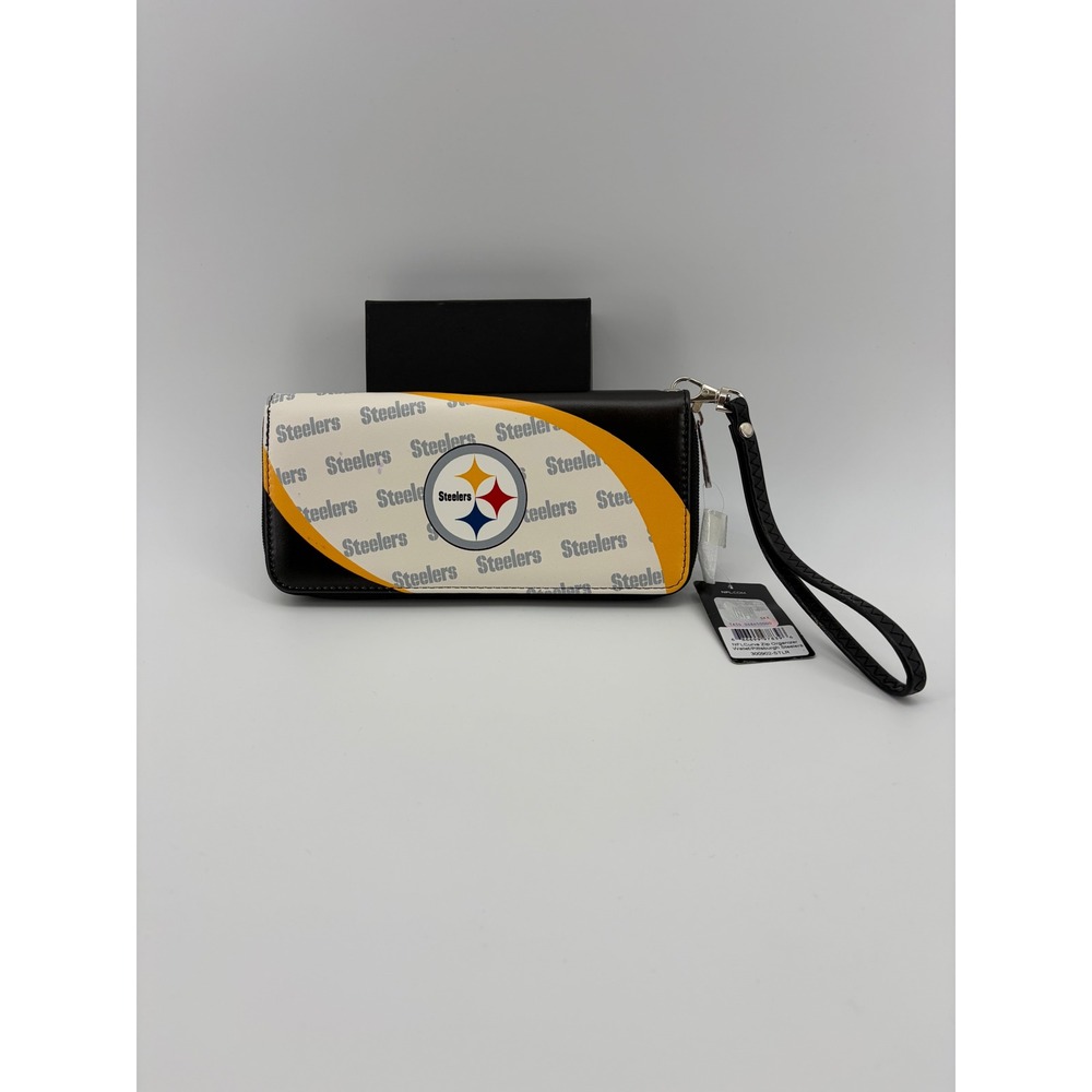 NFL Pittsburgh Steelers Zip Organizer Wallet Womens OS Black Gold Curve Wristlet